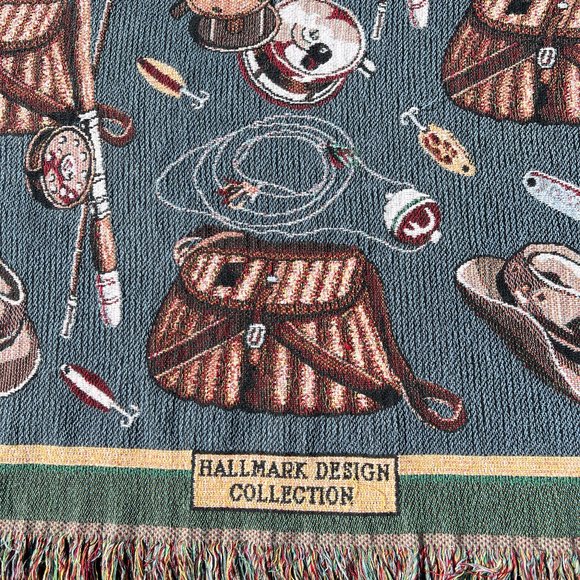 VTG Hallmark Design Collection Fishing Throw Blanket 65" x 42" Goodwin Weavers. - Picture 7 of 7